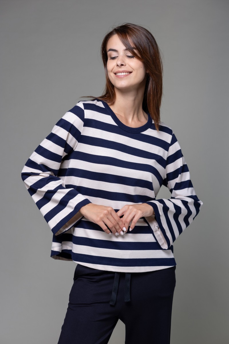 Majestic Filatures |  T-shirt a righe e maniche a tulipano in Heavy cotton