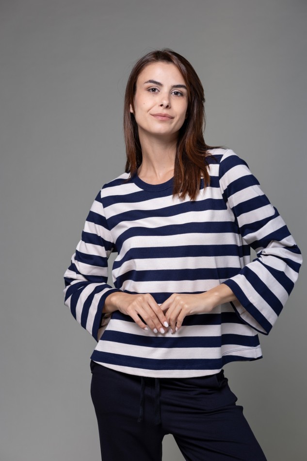 Majestic Filatures |  T-shirt a righe e maniche a tulipano in Heavy cotton 2