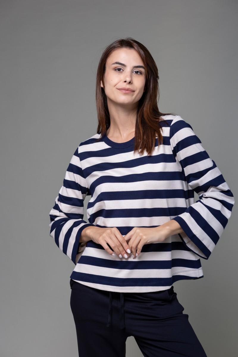 Majestic Filatures |  T-shirt a righe e maniche a tulipano in Heavy cotton