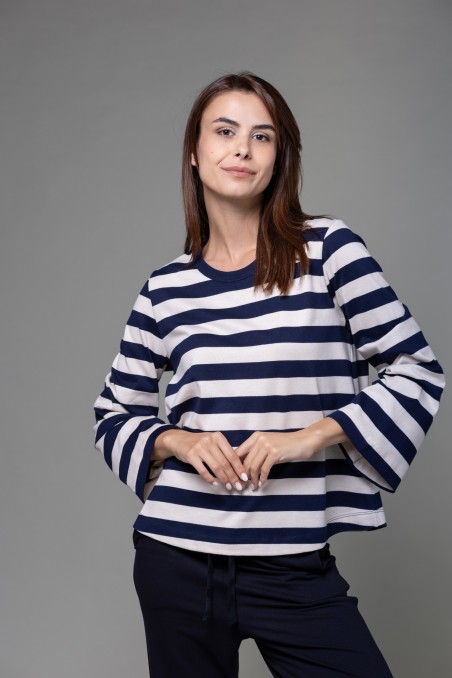 Majestic Filatures |  T-shirt a righe e maniche a tulipano in Heavy cotton