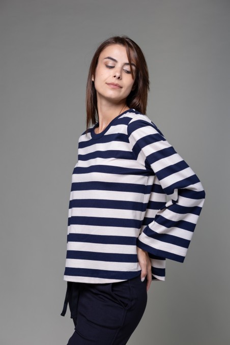 Majestic Filatures |  T-shirt a righe e maniche a tulipano in Heavy cotton