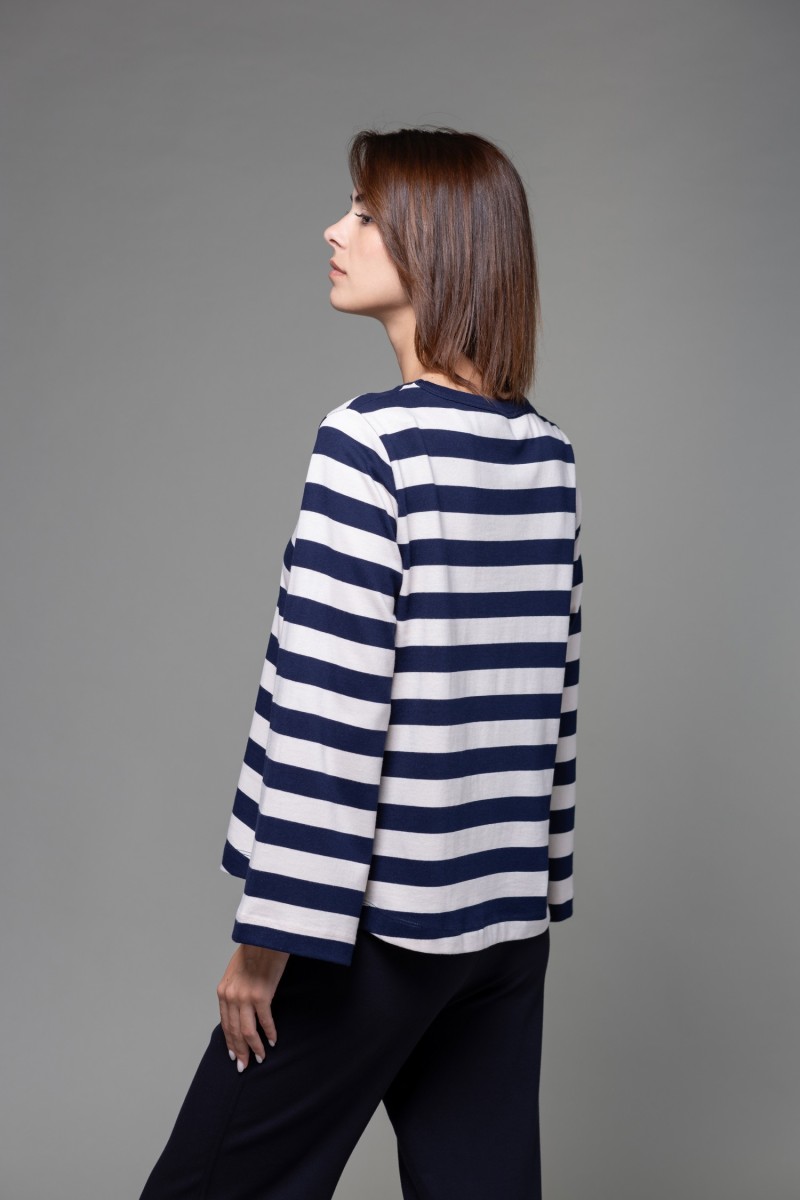 Majestic Filatures |  T-shirt a righe e maniche a tulipano in Heavy cotton