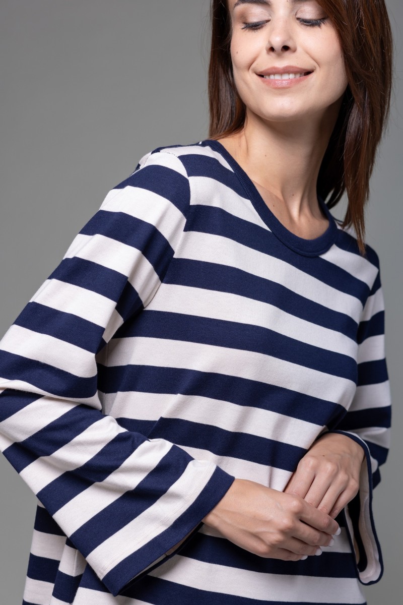 Majestic Filatures |  T-shirt a righe e maniche a tulipano in Heavy cotton