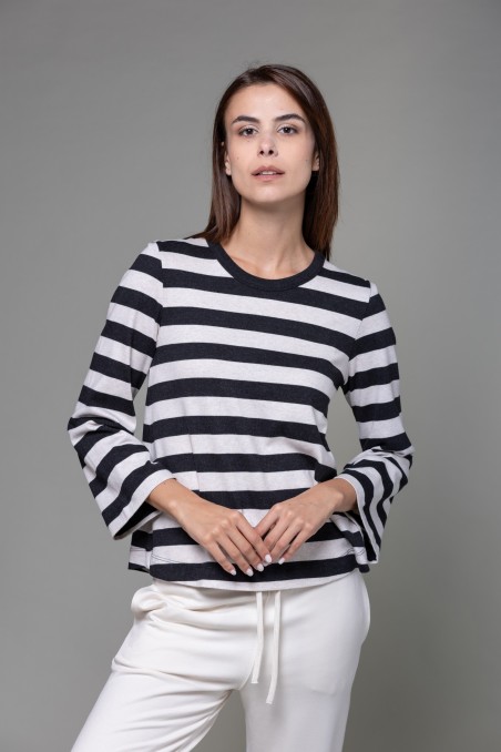 Majestic Filatures |  T-shirt a righe e maniche a tulipano in Heavy cotton