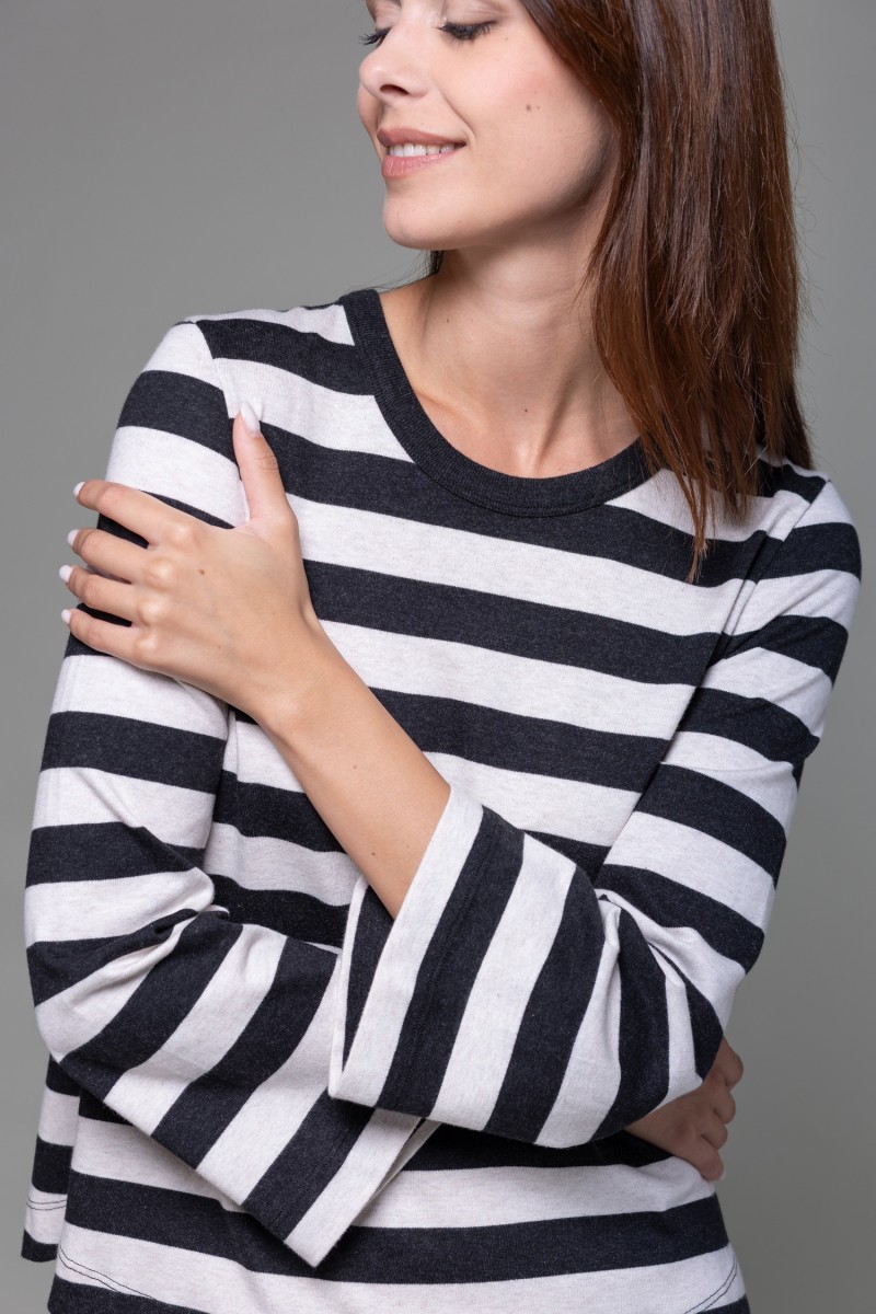 Majestic Filatures |  T-shirt a righe e maniche a tulipano in Heavy cotton