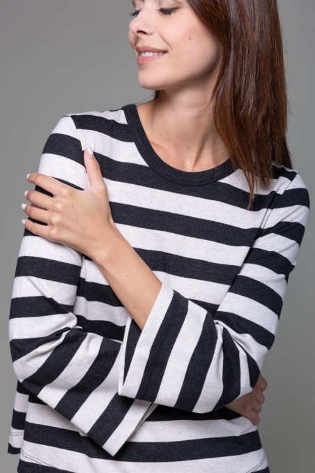 Majestic Filatures |  T-shirt a righe e maniche a tulipano in Heavy cotton