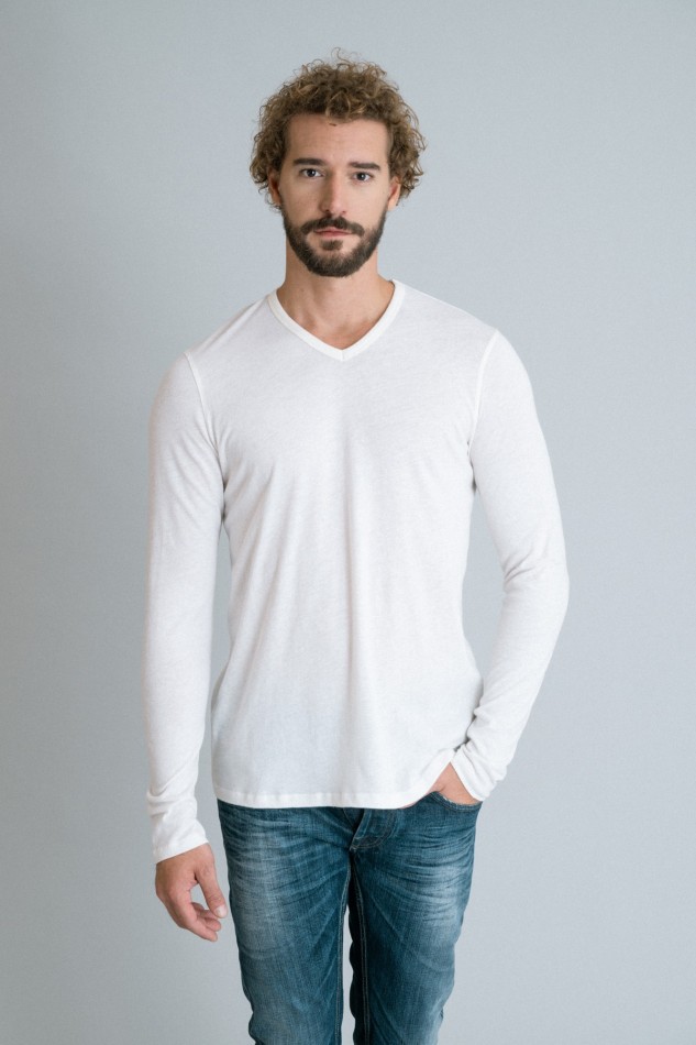 Majestic Filatures | T-shirt scollo a V in cotone e cashmere 2