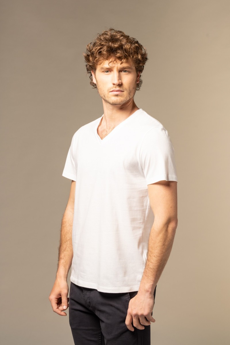 T-Shirt scollo a v in cotone Deluxe