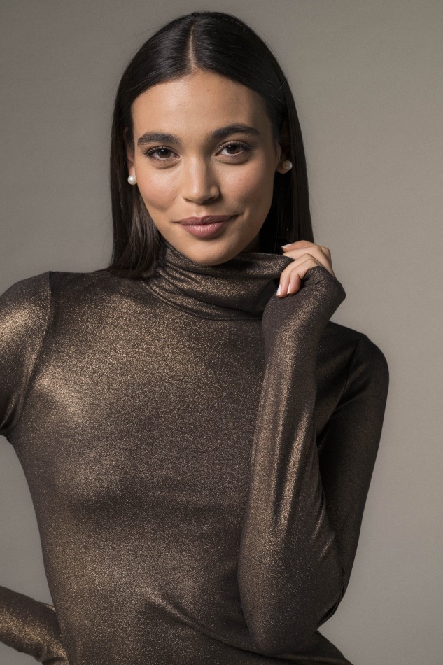 Majestic Filatures | T-shirt collo alto e maniche lunghe lurex