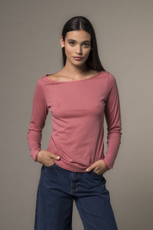 Majestic Filatures | T-shirt scollo a barca e maniche lunghe in cotone e cashmere 2