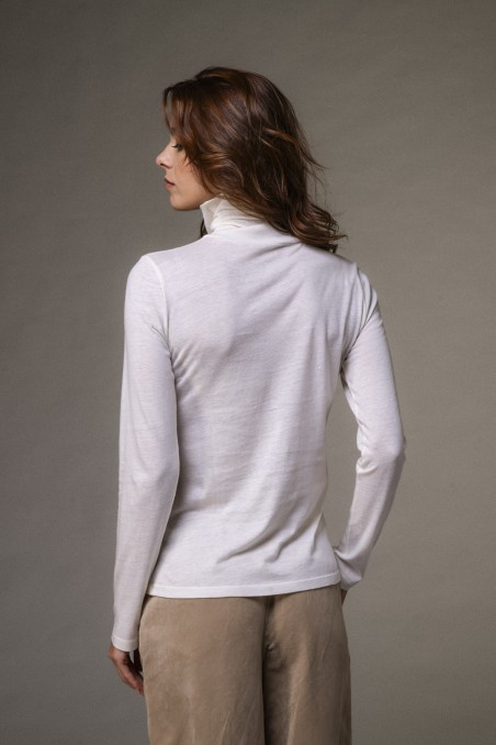Majestic Filatures | T-shirt dolcevita nera a maniche lunghe in cotone e cashmere