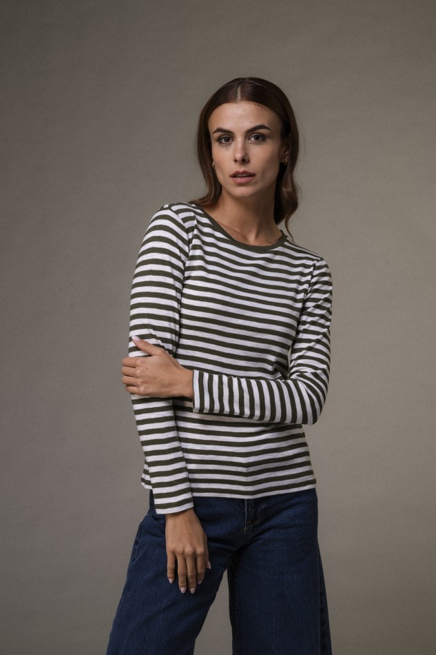 T-shirt a righe in cotone fiammato 2