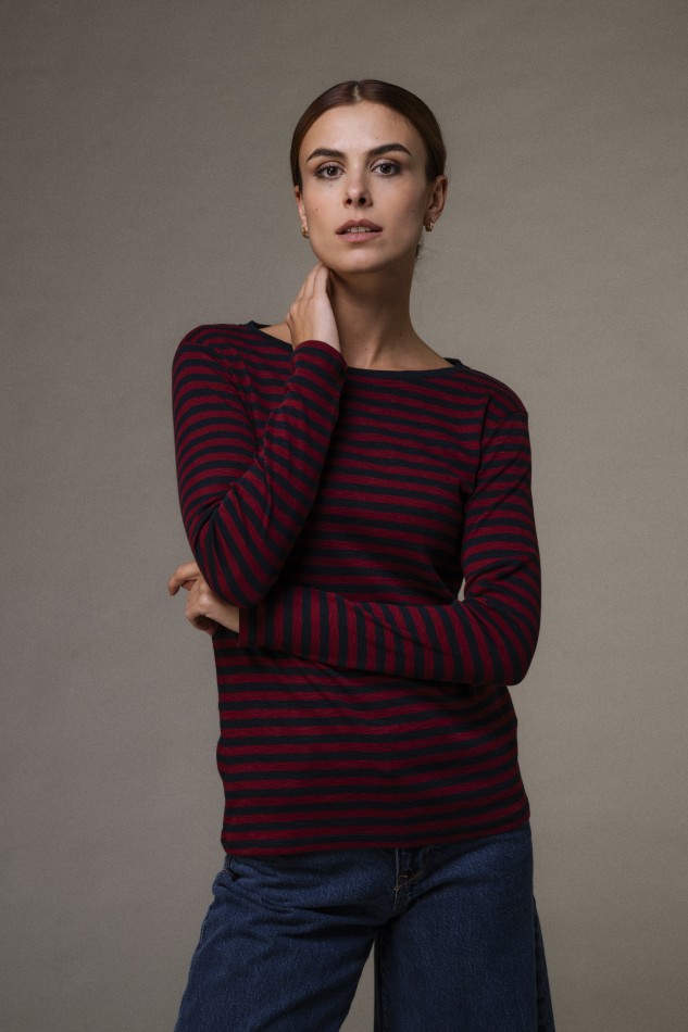 T-shirt a righe in cotone fiammato 2