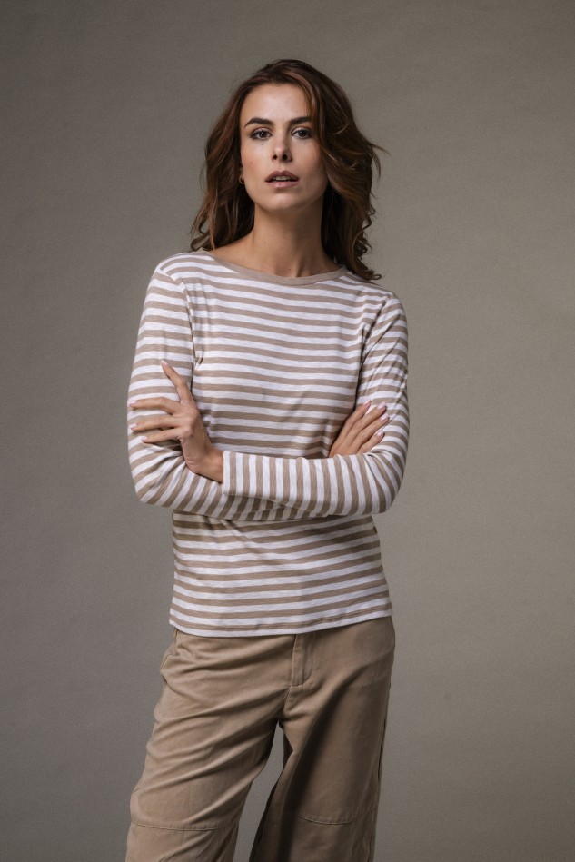 T-shirt a righe in cotone fiammato 2