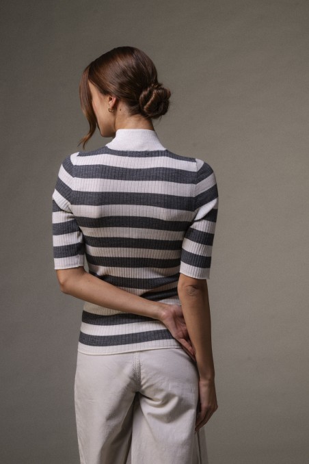 Majestic Filatures | Maglia dolcevita maniche al gomito a costine rigata