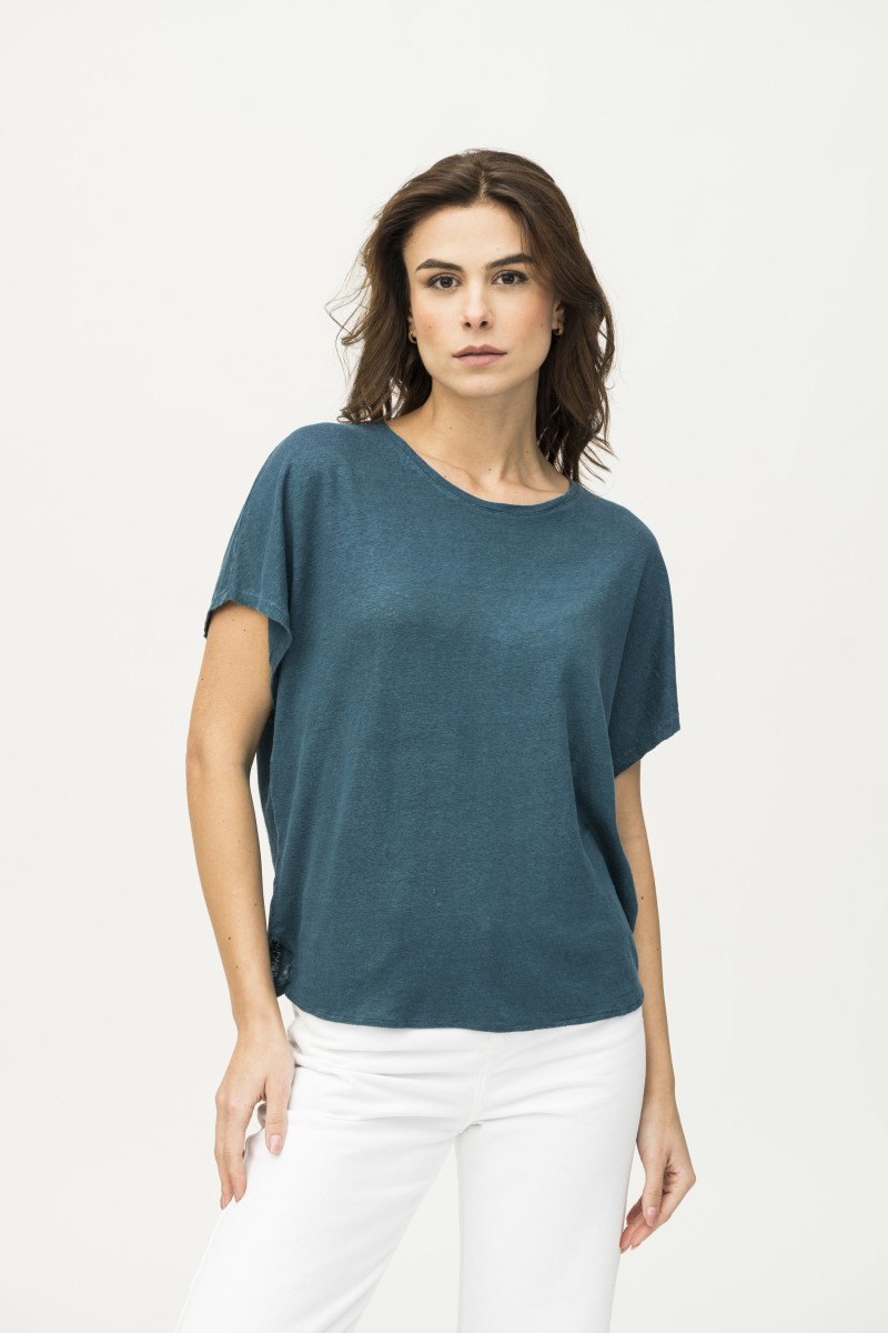 Majestic Filatures | T-shirt scollo a barca in lino tinto in capo