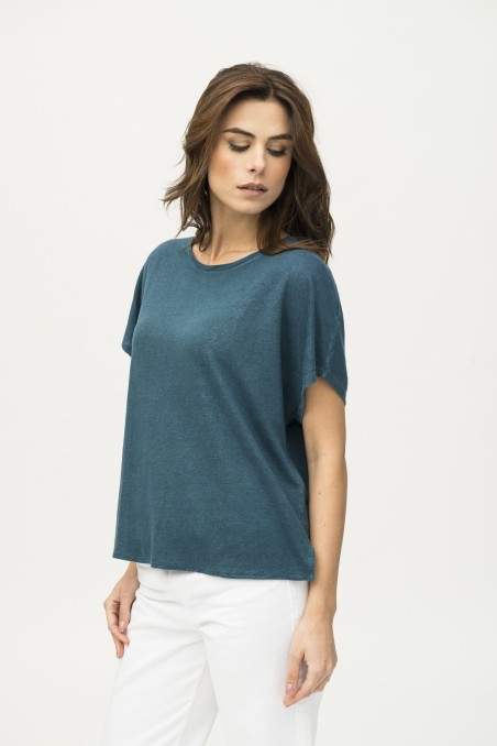 Majestic Filatures | T-shirt scollo a barca in lino tinto in capo