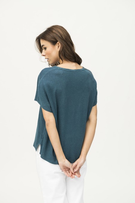 Majestic Filatures | T-shirt scollo a barca in lino tinto in capo
