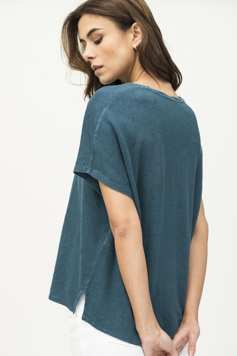 Majestic Filatures | T-shirt scollo a barca in lino tinto in capo