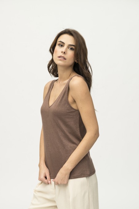 Majestic Filatures | Canotta in lino con doppio scollo a V