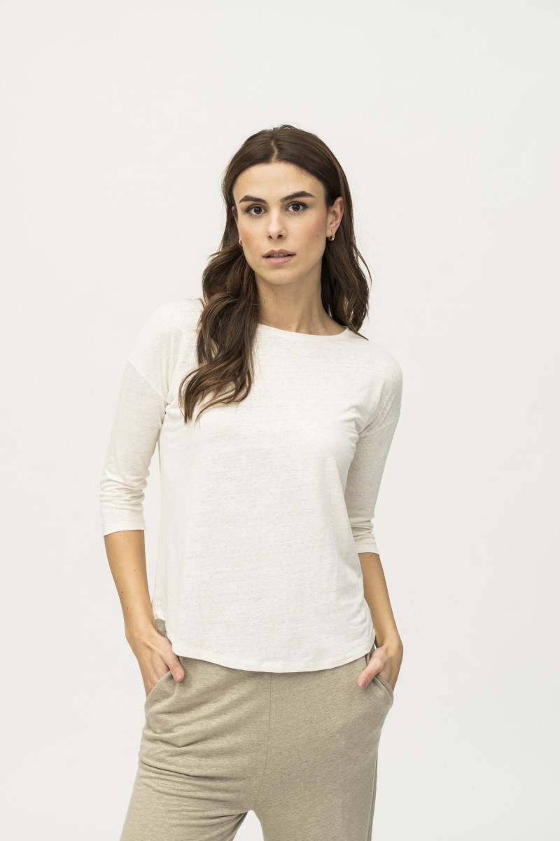 Majestic Filatures | T-shirt maniche ¾ over in lino