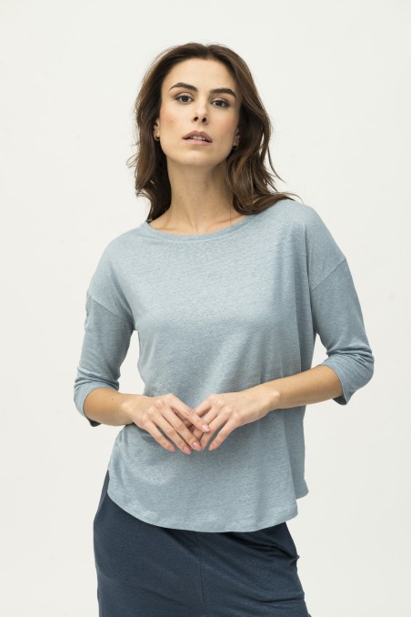Majestic Filatures | T-shirt maniche ¾ over in lino