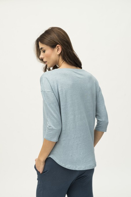 Majestic Filatures | T-shirt maniche ¾ over in lino