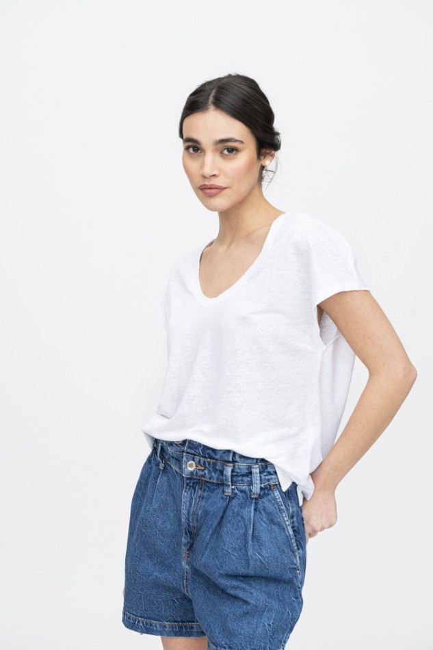 Majestic Filatures | T-Shirt scollo a U in lino 2