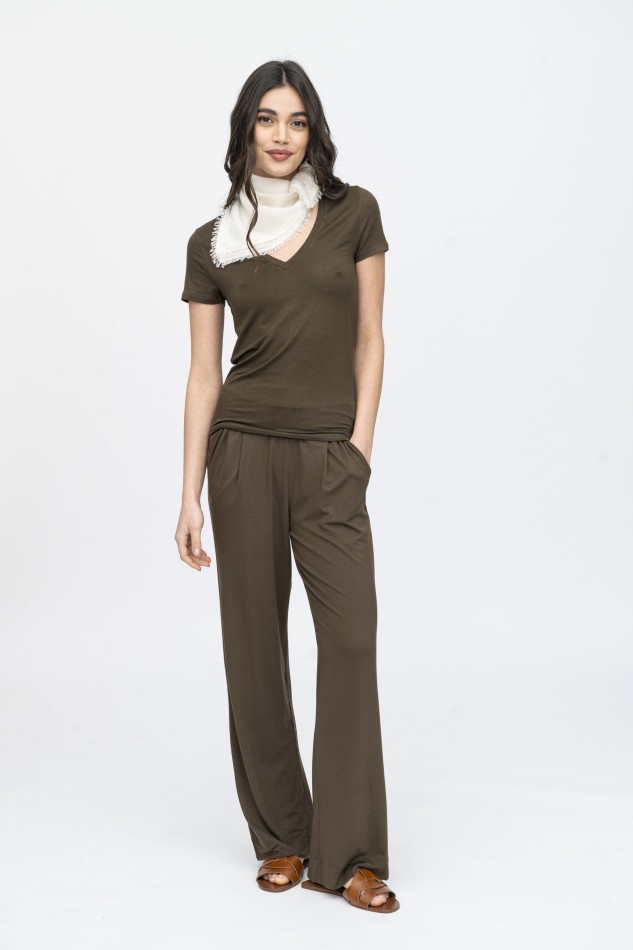 Majestic Filatures | T-shirt  bianca scollo a V maniche corte 2