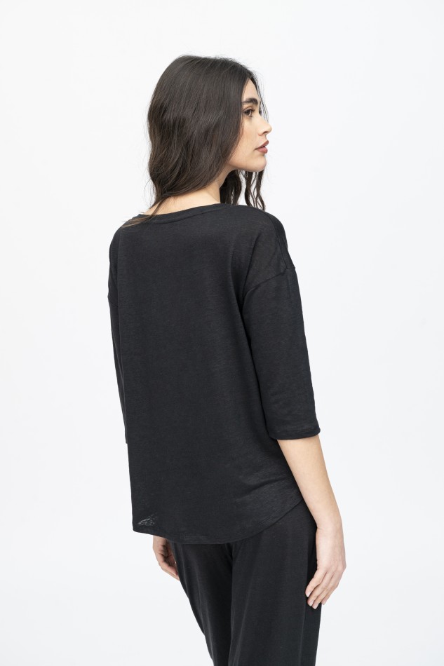 Majestic Filatures | T-shirt maniche ¾ over in lino 2