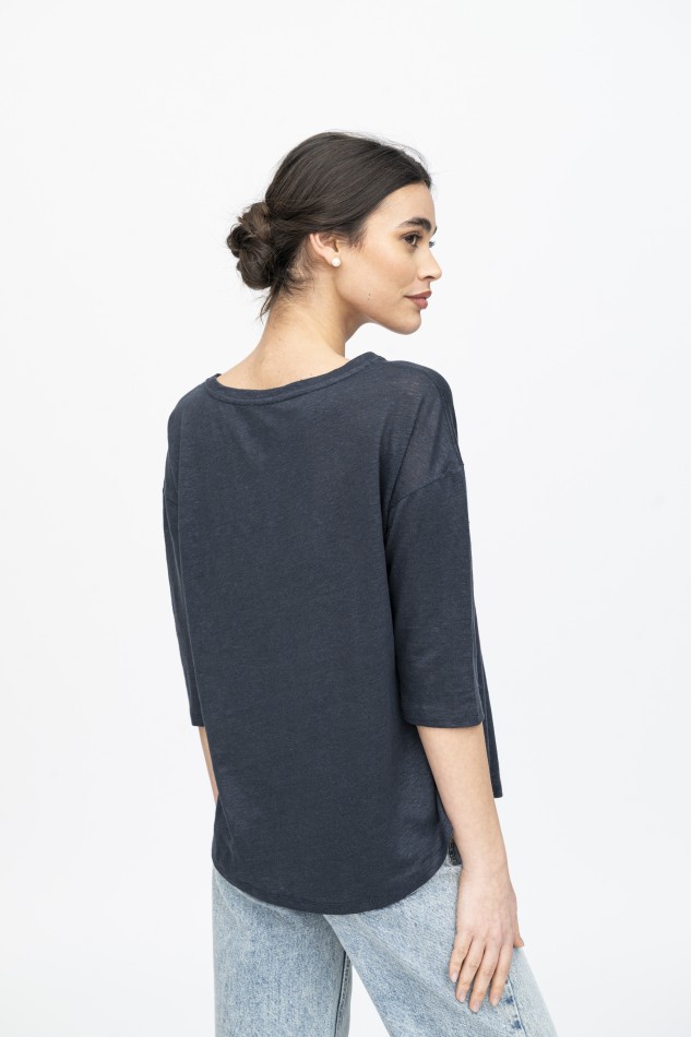 Majestic Filatures | T-shirt maniche ¾ over in lino 2