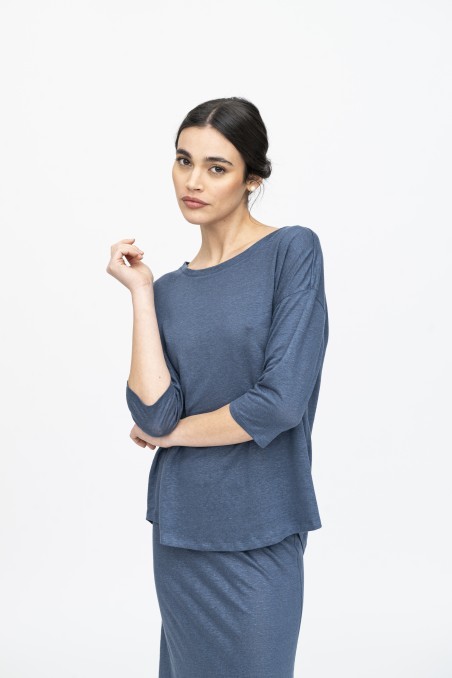 Majestic Filatures | T-shirt maniche ¾ over in lino
