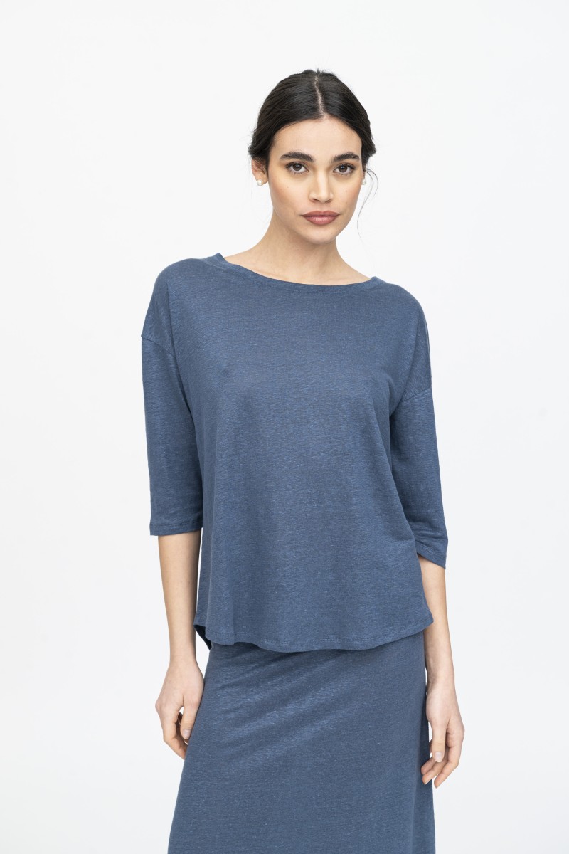 Majestic Filatures | T-shirt maniche ¾ over in lino