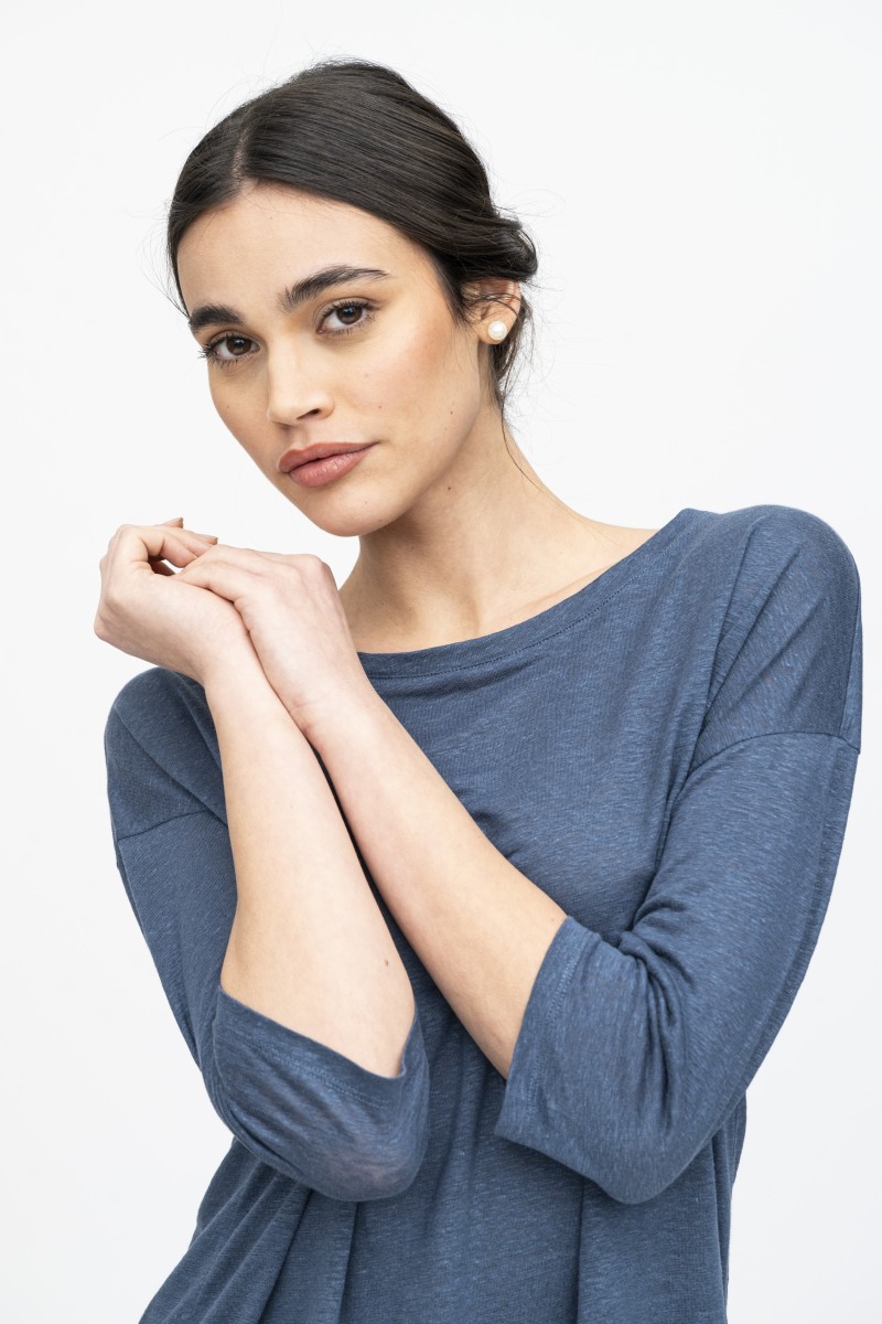 Majestic Filatures | T-shirt maniche ¾ over in lino