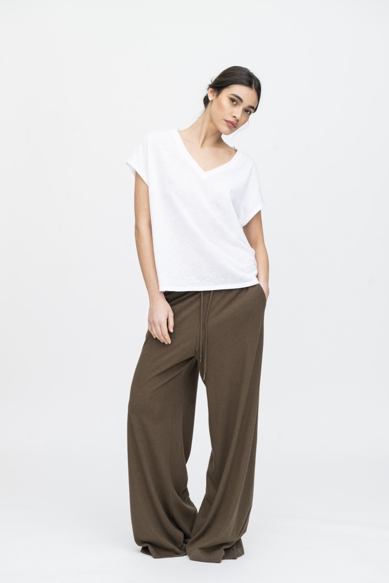 Majestic Filatures | T-shirt scollo a V in lino e cotone