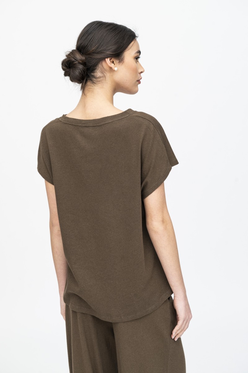 Majestic Filatures | T-shirt scollo a V in lino e cotone