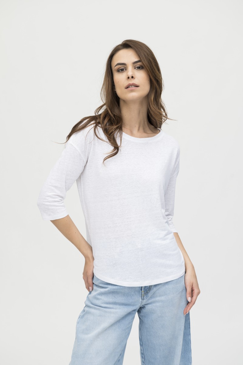 Majestic Filatures | T-shirt maniche ¾ over in lino