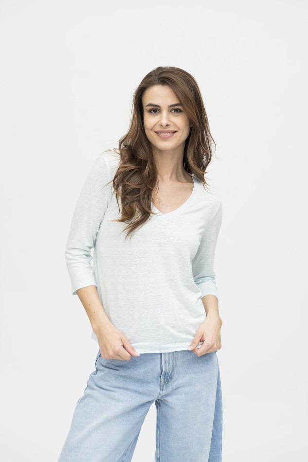 Majestic Filatures | T-shirt scollo a V e maniche a ¾ in lino 2