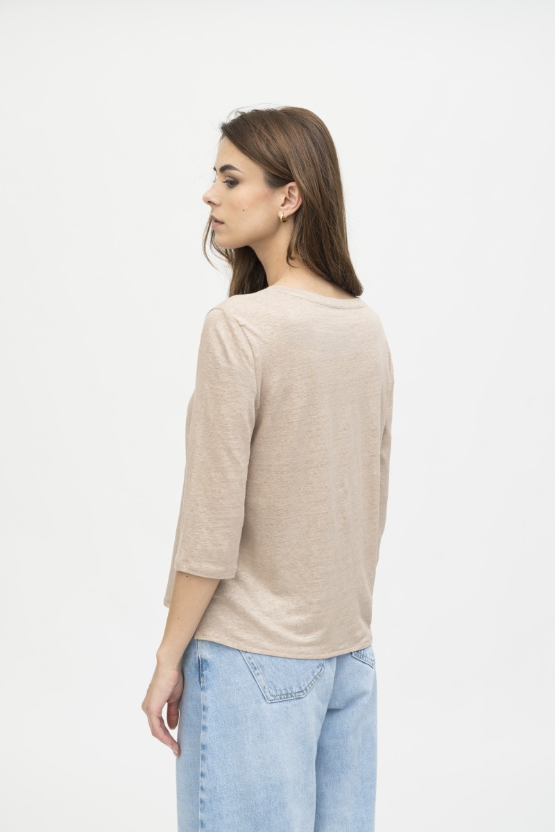 Majestic Filatures | T-shirt scollo a V e maniche a ¾ in lino