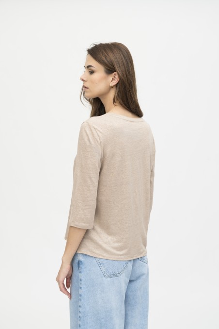 Majestic Filatures | T-shirt scollo a V e maniche a ¾ in lino