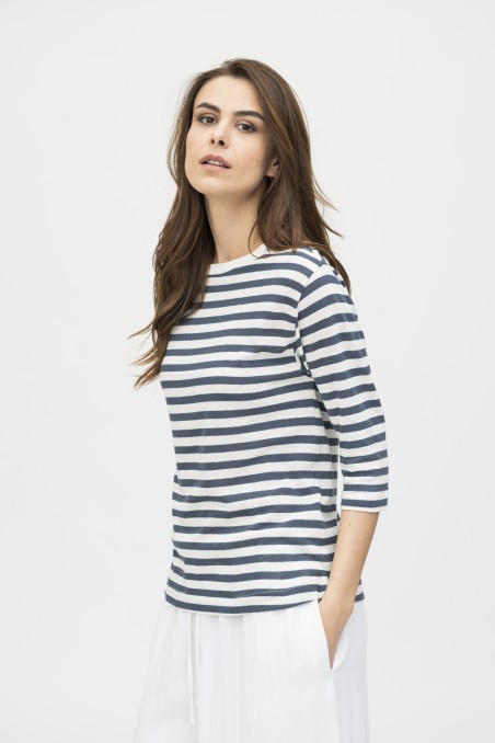 Majestic Filatures | T-shirt rigata girocollo a manica 3/4