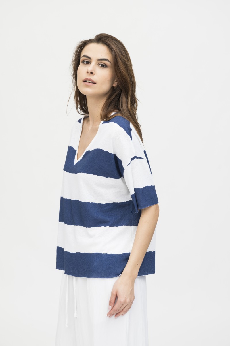 Majestic Filatures | T-shirt manica corta con scollo a V a righe