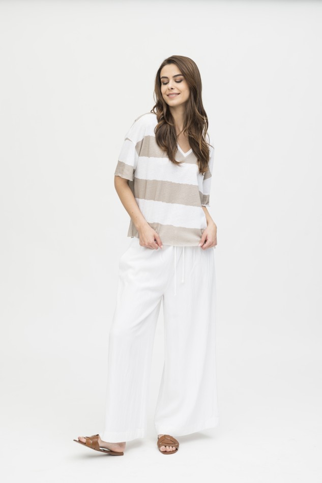 Majestic Filatures | T-shirt manica corta con scollo a V a righe 2