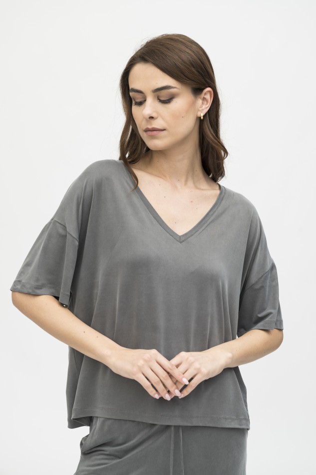 Majestic Filatures |  T-shirt over in cupro scollo a V 2